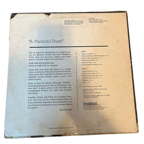 RARE PORTER WAGONER & DOLLY PARTON JUST THE TWO OF US LP 12” VINYL RECORD - Picture 3 of 5
